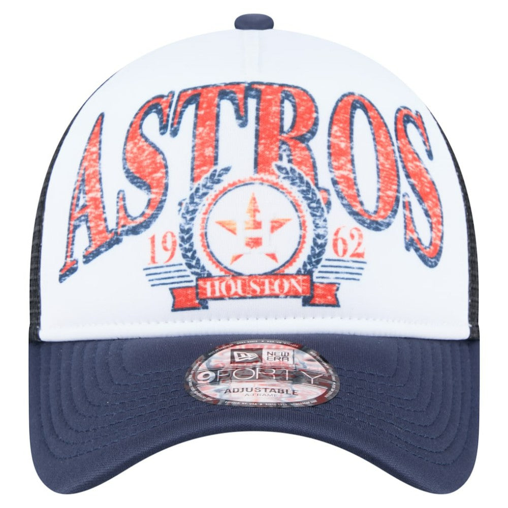 Navy Houston Astros New Era Distressed 9FORTY A-Frame Adjustable Trucker Hat