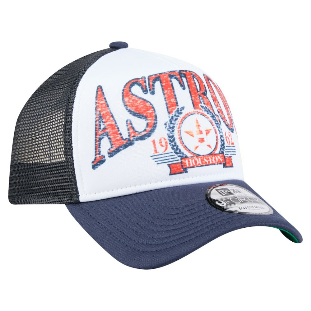 Navy Houston Astros New Era Distressed 9FORTY A-Frame Adjustable Trucker Hat