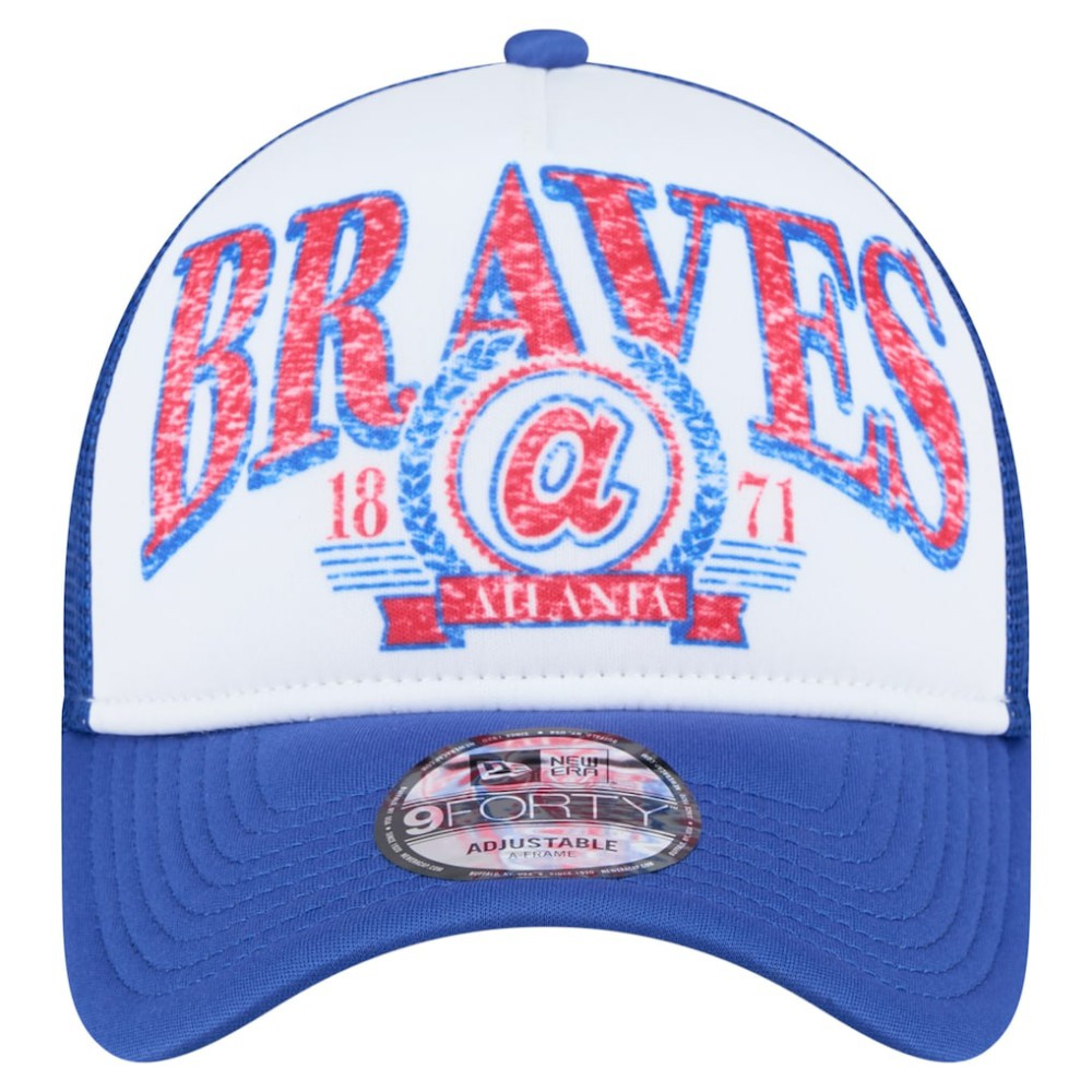 White/Royal Atlanta Braves New Era Trucker A-Frame 9FORTY Adjustable Hat
