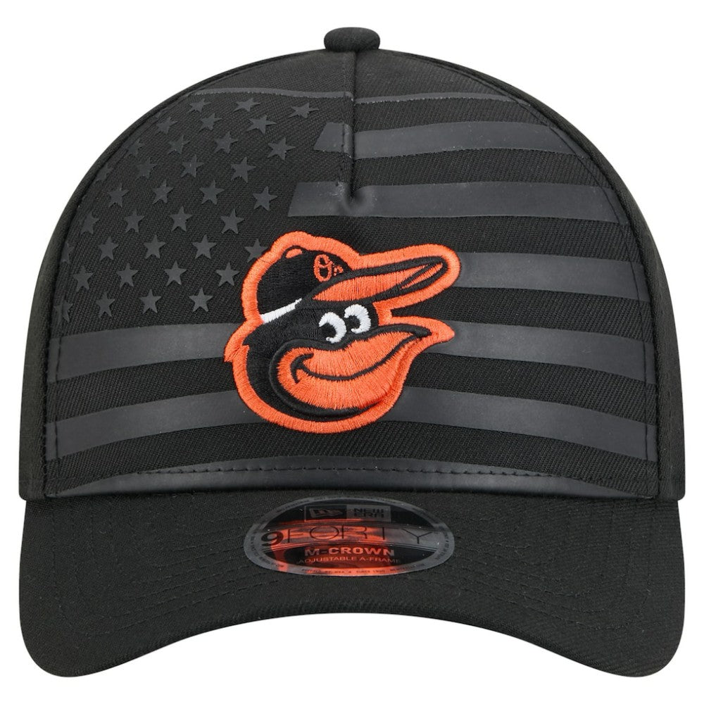 Black Baltimore Orioles New Era American Flag 9FORTY M-Crown A-Frame Adjustable Hat