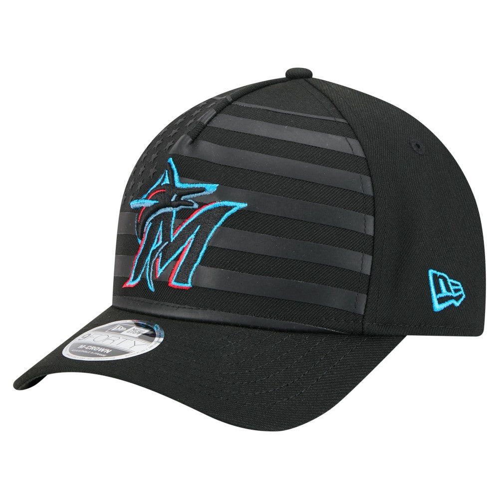 Black Miami Marlins New Era American Flag 9FORTY M-Crown A-Frame Adjustable Hat