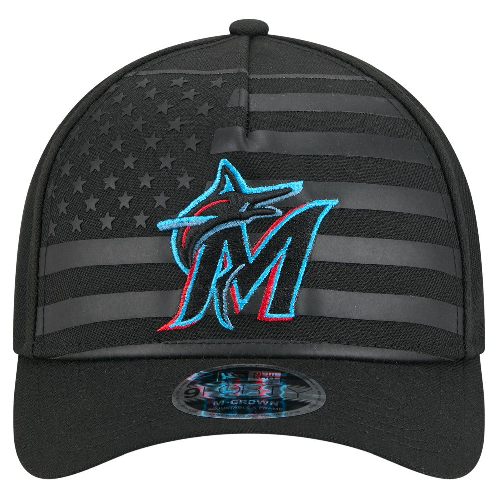 Black Miami Marlins New Era American Flag 9FORTY M-Crown A-Frame Adjustable Hat