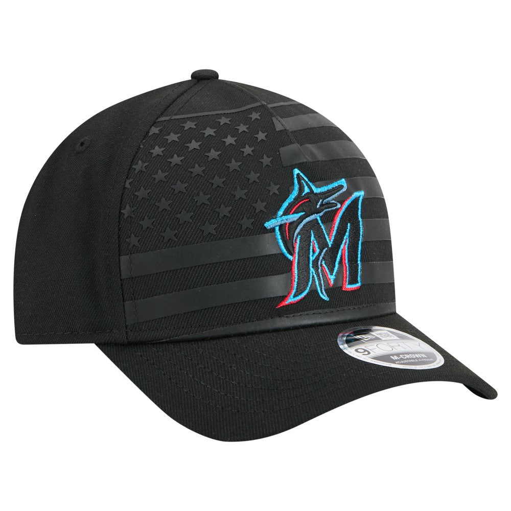 Black Miami Marlins New Era American Flag 9FORTY M-Crown A-Frame Adjustable Hat