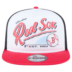 White/Red Boston Red Sox New Era Retro Script Trucker 9FIFTY Snapback Hat