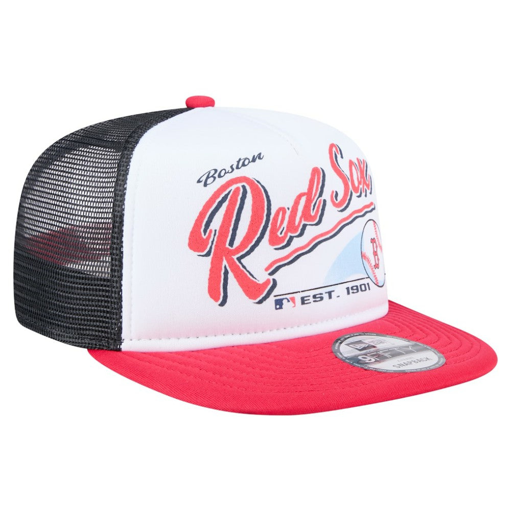 White/Red Boston Red Sox New Era Retro Script Trucker 9FIFTY Snapback Hat