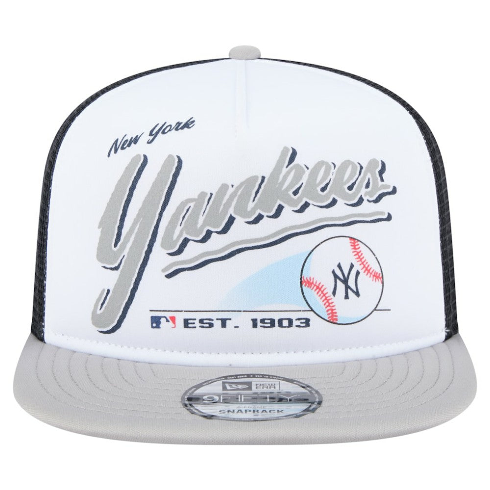 White/Gray New York Yankees New Era Retro Script Trucker 9FIFTY Snapback Hat