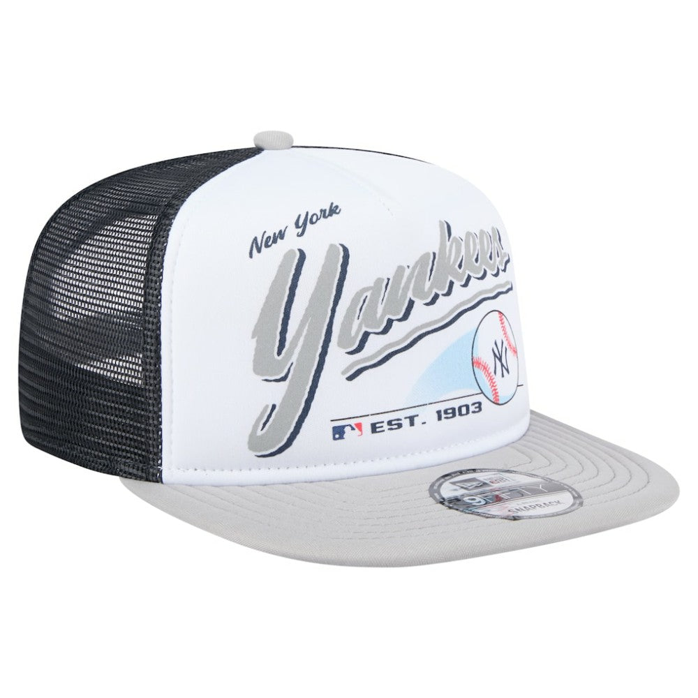 White/Gray New York Yankees New Era Retro Script Trucker 9FIFTY Snapback Hat