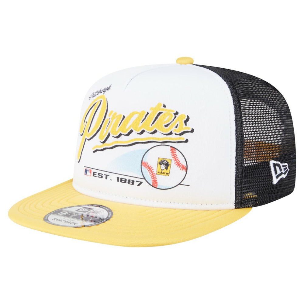 White/Gold Pittsburgh Pirates New Era Retro Script Trucker 9FIFTY Snapback Hat