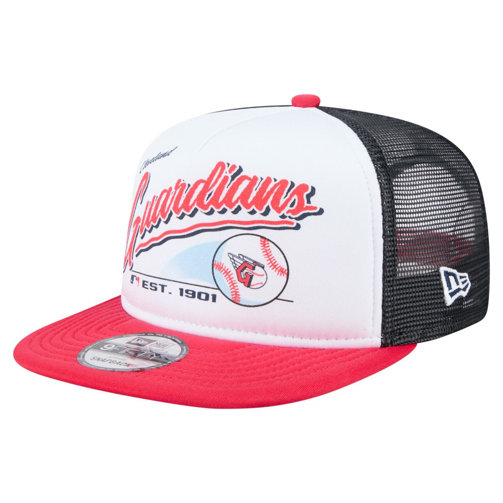 White/Red Cleveland Guardians New Era Retro Script Trucker 9FIFTY Snapback Hat