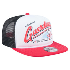 White/Red Cleveland Guardians New Era Retro Script Trucker 9FIFTY Snapback Hat