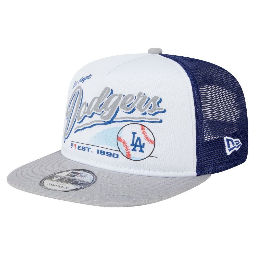 White/Gray Los Angeles Dodgers New Era Retro Script Trucker 9FIFTY Snapback Hat