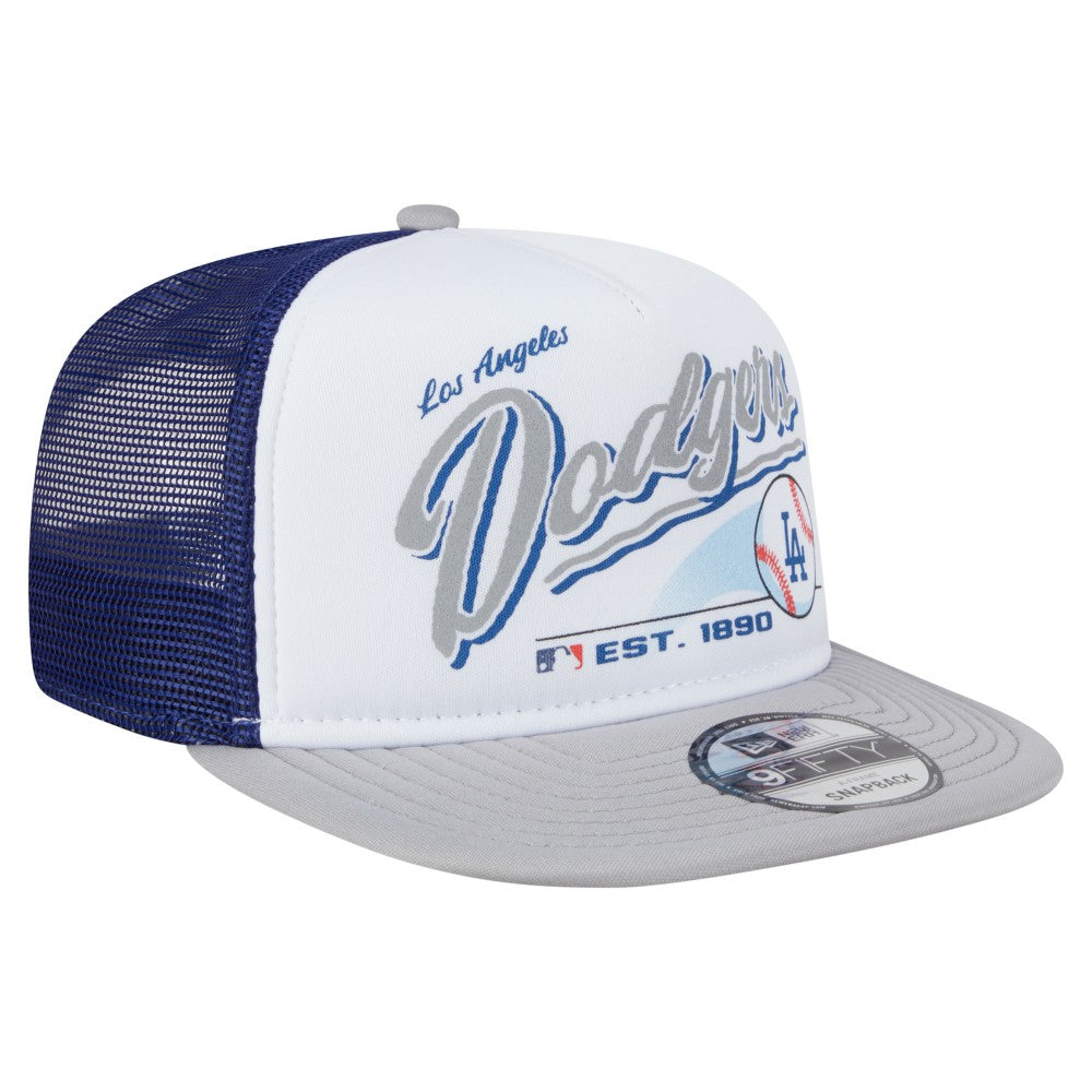 White/Gray Los Angeles Dodgers New Era Retro Script Trucker 9FIFTY Snapback Hat