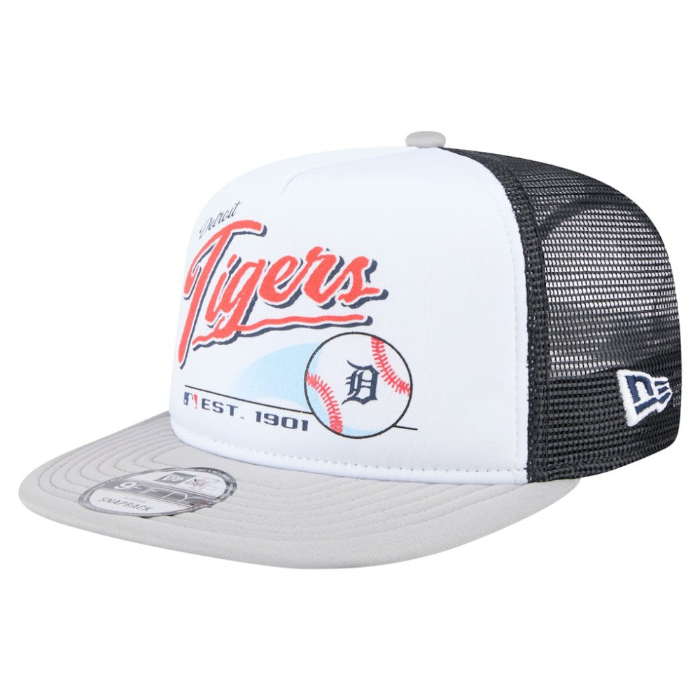 White/Gray Detroit Tigers New Era Retro Script Trucker 9FIFTY Snapback Hat