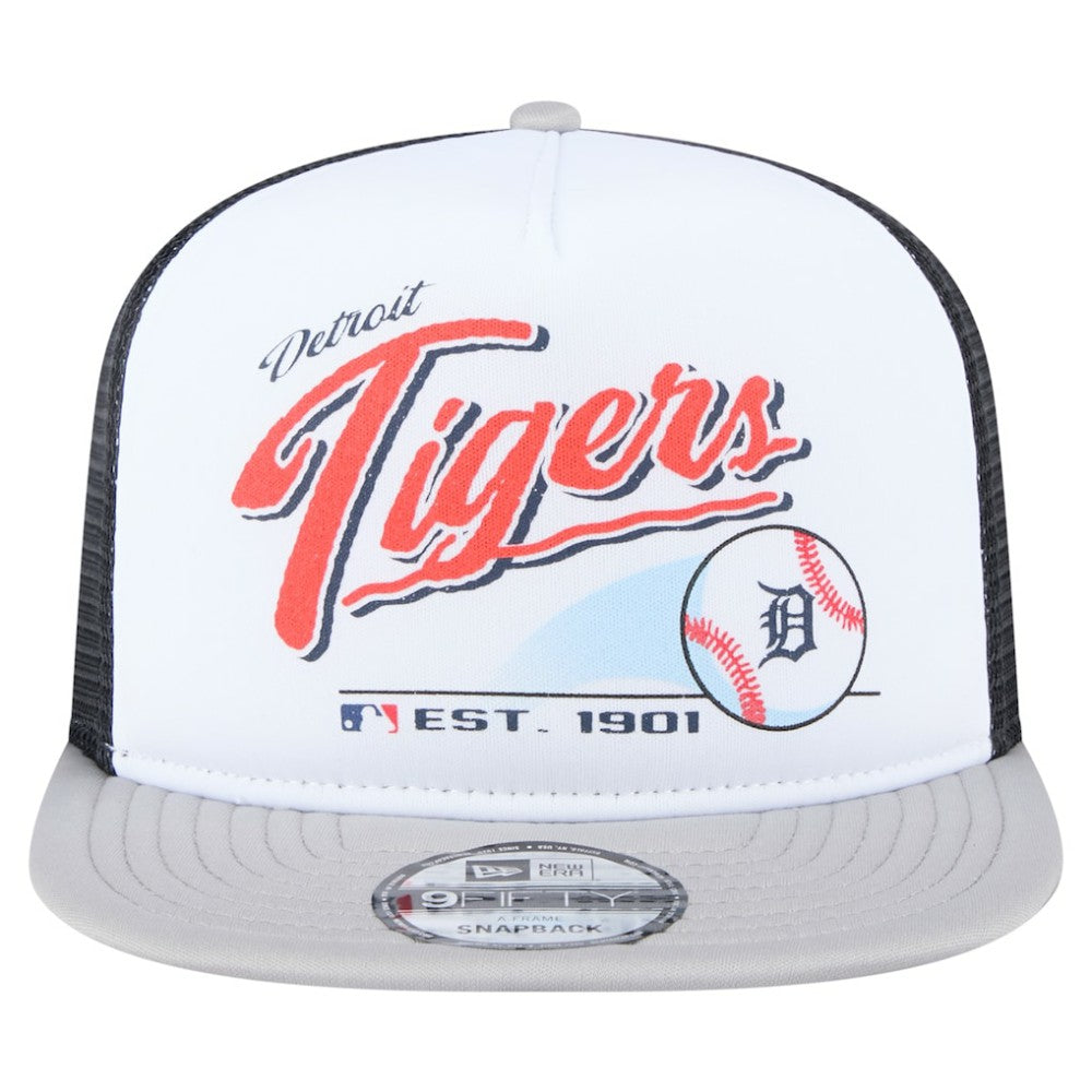 White/Gray Detroit Tigers New Era Retro Script Trucker 9FIFTY Snapback Hat