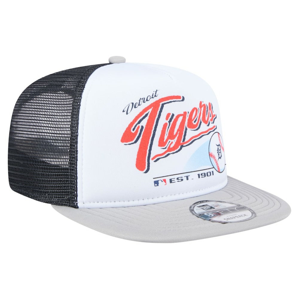 White/Gray Detroit Tigers New Era Retro Script Trucker 9FIFTY Snapback Hat