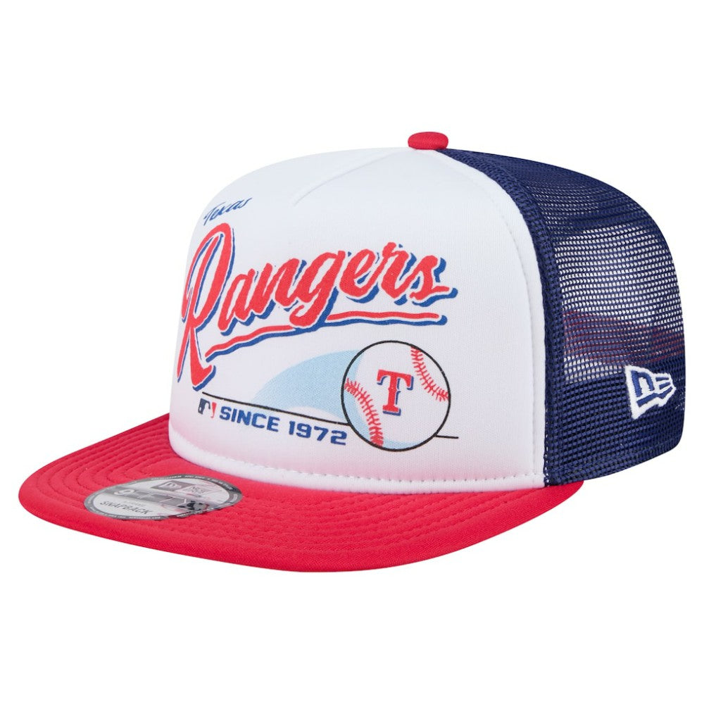 White/Red Texas Rangers New Era Retro Script Trucker 9FIFTY Snapback Hat