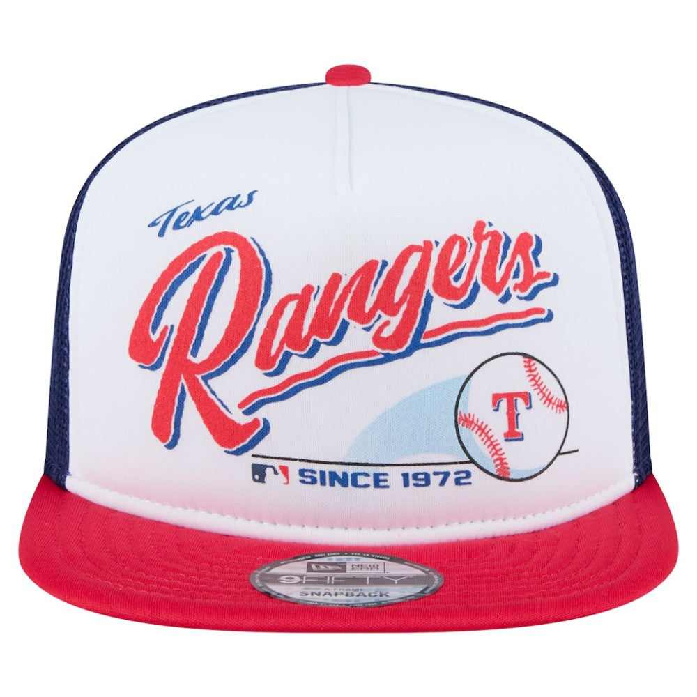 White/Red Texas Rangers New Era Retro Script Trucker 9FIFTY Snapback Hat