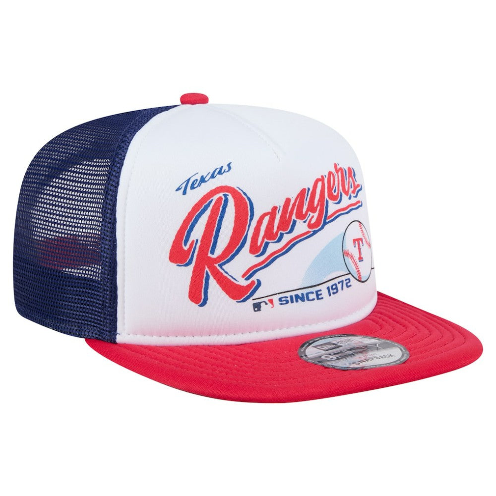White/Red Texas Rangers New Era Retro Script Trucker 9FIFTY Snapback Hat