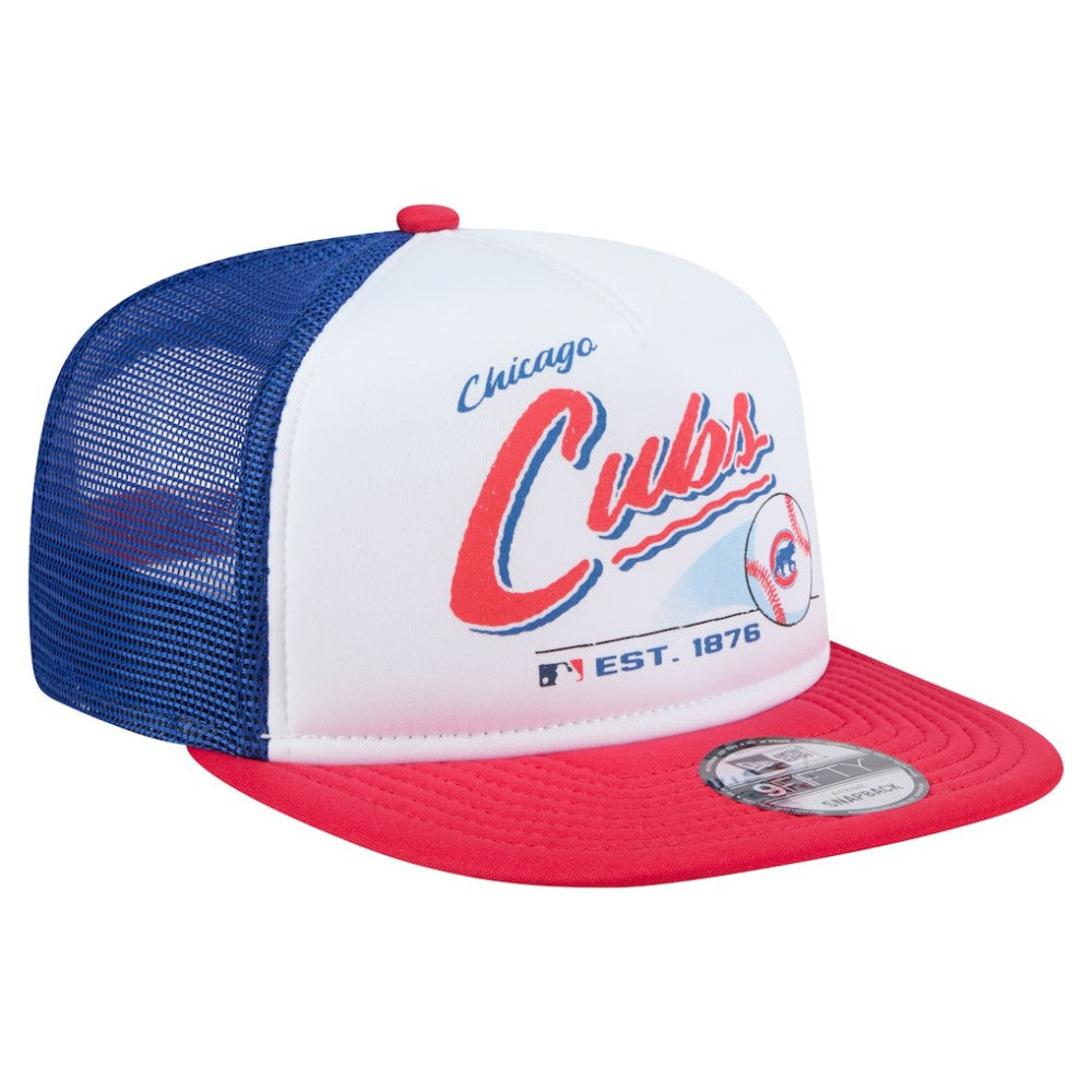 White/Red Chicago Cubs New Era Retro Script Trucker 9FIFTY Snapback Hat