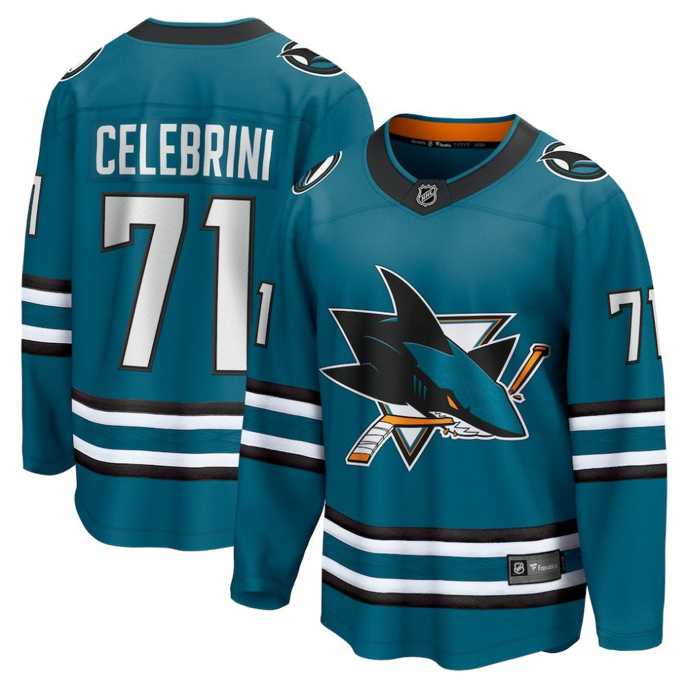 NHL Macklin Celebrini San Jose Sharks Fanatics Home Breakaway Jersey – Teal