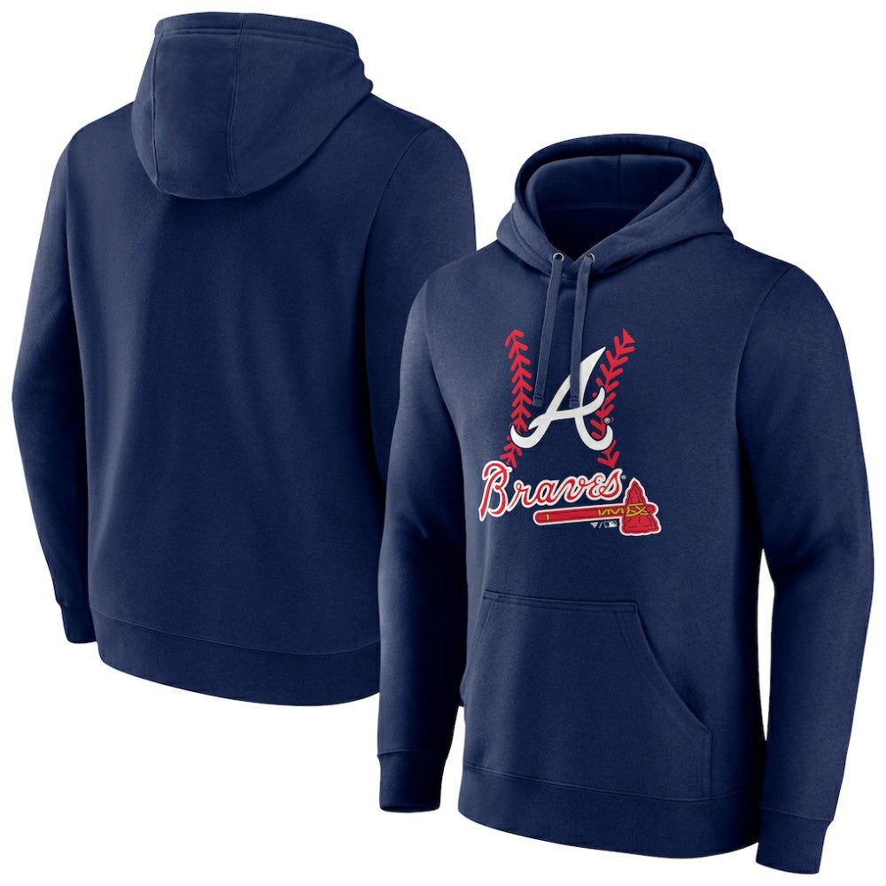 Navy Atlanta Braves Fastball Pullover Hoodie