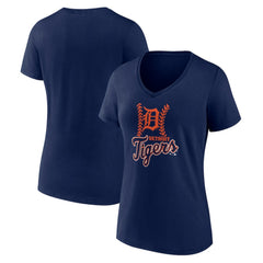 Navy Detroit Tigers Women's Fastball V-Neck T-Shirt