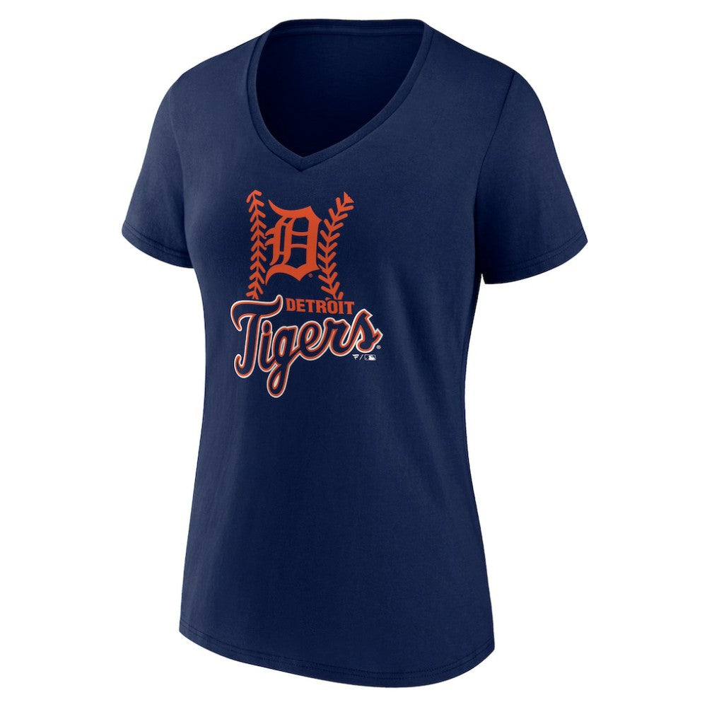 Navy Detroit Tigers Women's Fastball V-Neck T-Shirt
