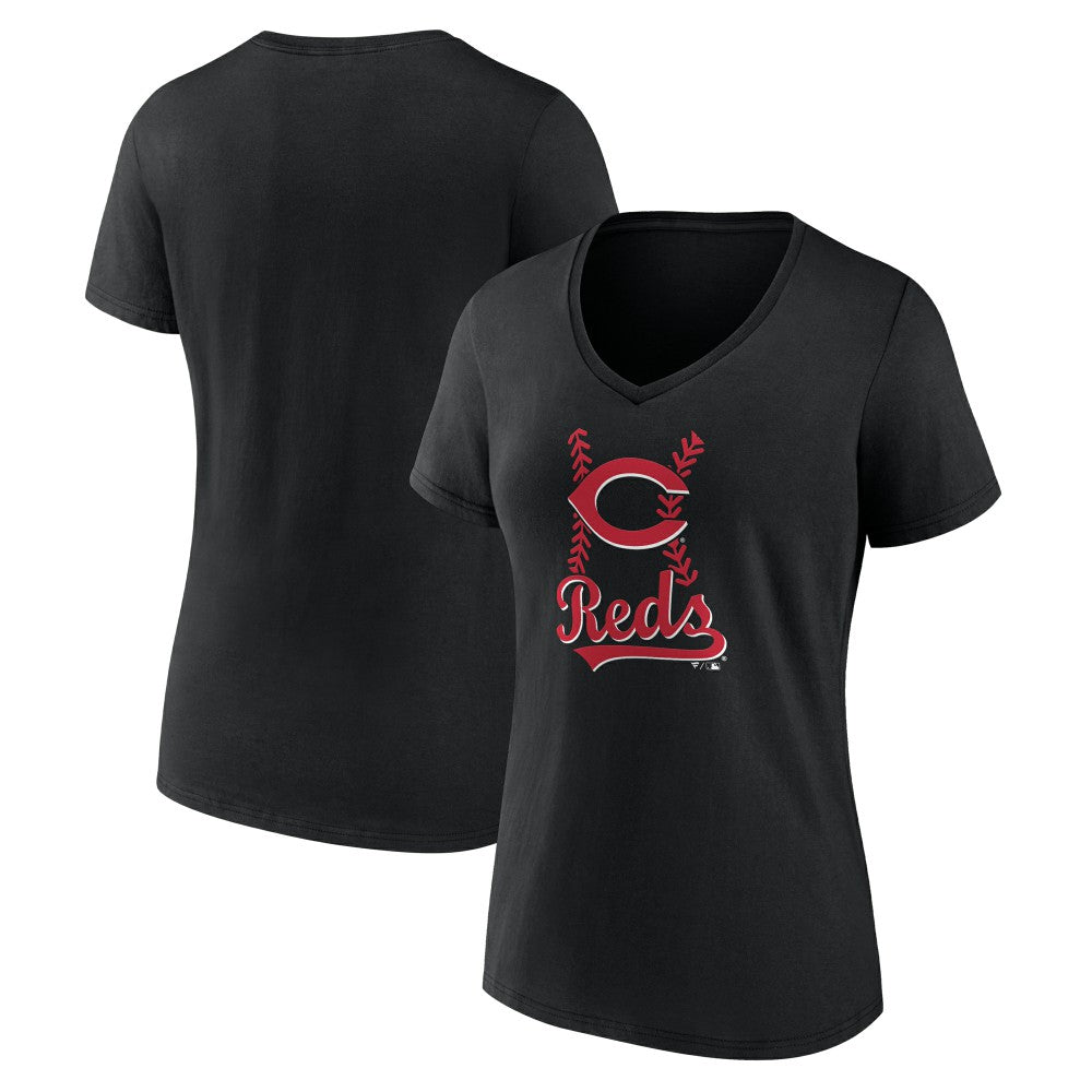 Black Cincinnati Reds Women's Fastball V-Neck T-Shirt