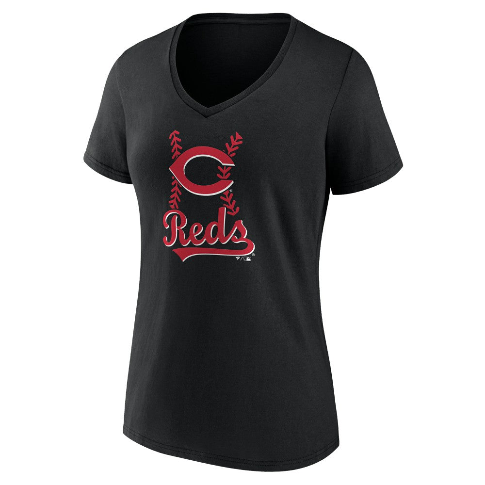 Black Cincinnati Reds Women's Fastball V-Neck T-Shirt