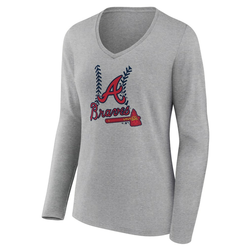 Gray Atlanta Braves Women's Fastball Long Sleeve V-Neck T-Shirt