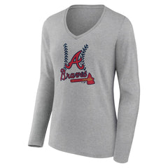 Gray Atlanta Braves Women's Fastball Long Sleeve V-Neck T-Shirt