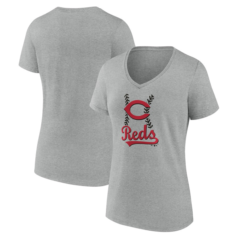 Gray Cincinnati Reds Women's Fastball V-Neck T-Shirt