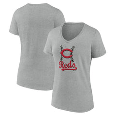 Gray Cincinnati Reds Women's Fastball V-Neck T-Shirt
