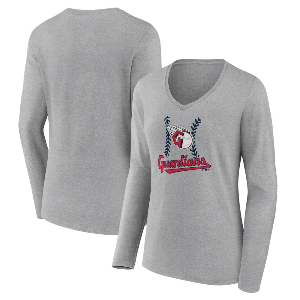 Gray Cleveland Guardians Women's Fastball Long Sleeve V-Neck T-Shirt
