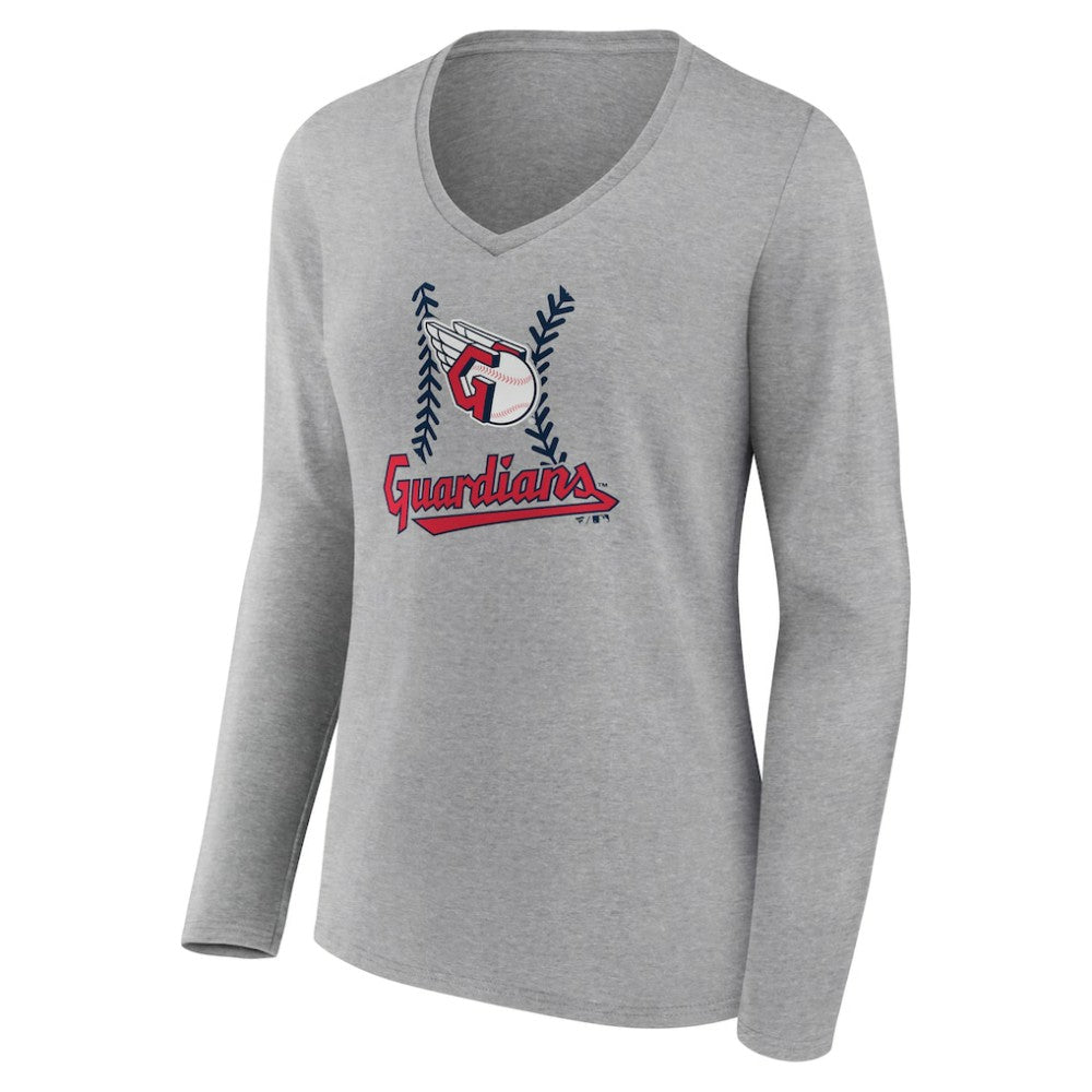 Gray Cleveland Guardians Women's Fastball Long Sleeve V-Neck T-Shirt