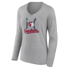 Gray Cleveland Guardians Women's Fastball Long Sleeve V-Neck T-Shirt