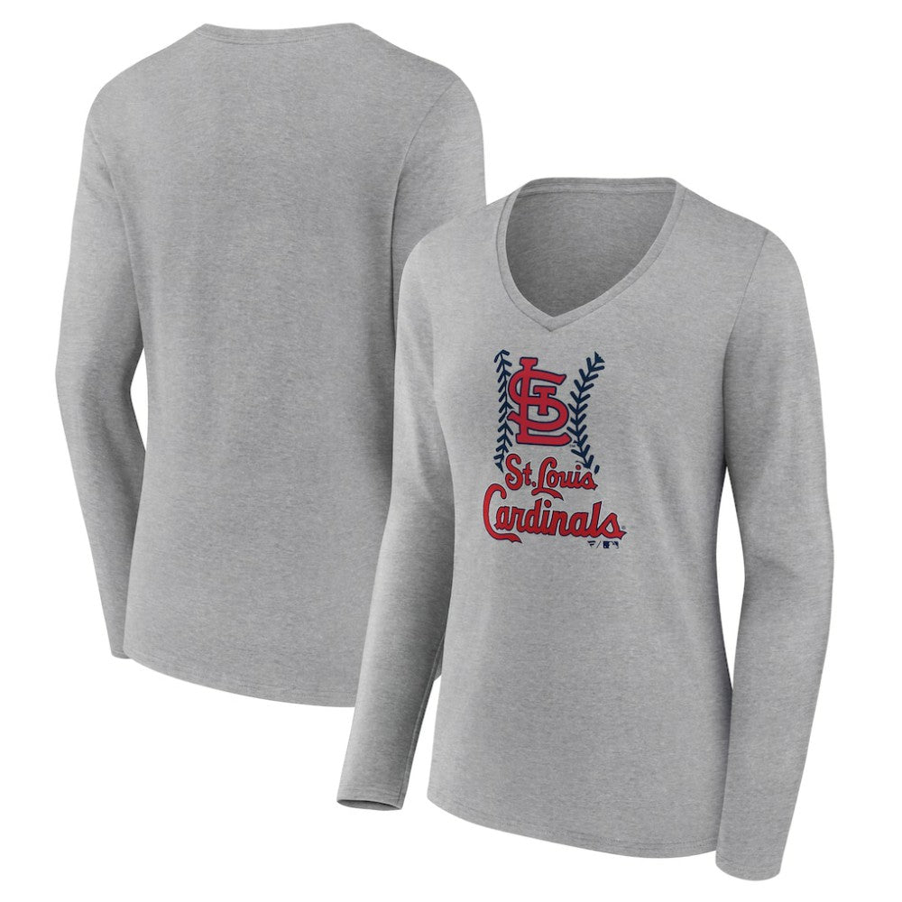 Gray St. Louis Cardinals Women's Fastball Long Sleeve V-Neck T-Shirt