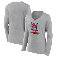 Gray St. Louis Cardinals Women's Fastball Long Sleeve V-Neck T-Shirt