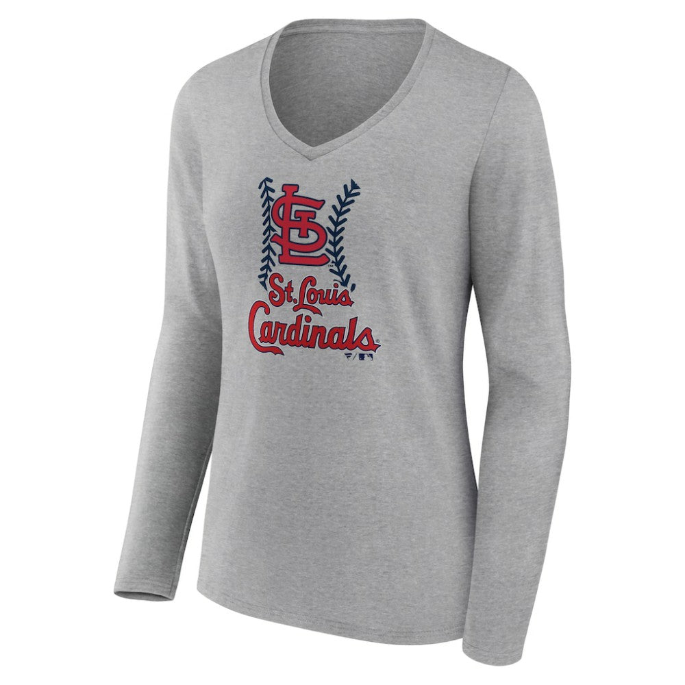 Gray St. Louis Cardinals Women's Fastball Long Sleeve V-Neck T-Shirt