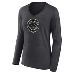 Charcoal Chicago Cubs Women's Monochrome Long Sleeve V-Neck T-Shirt