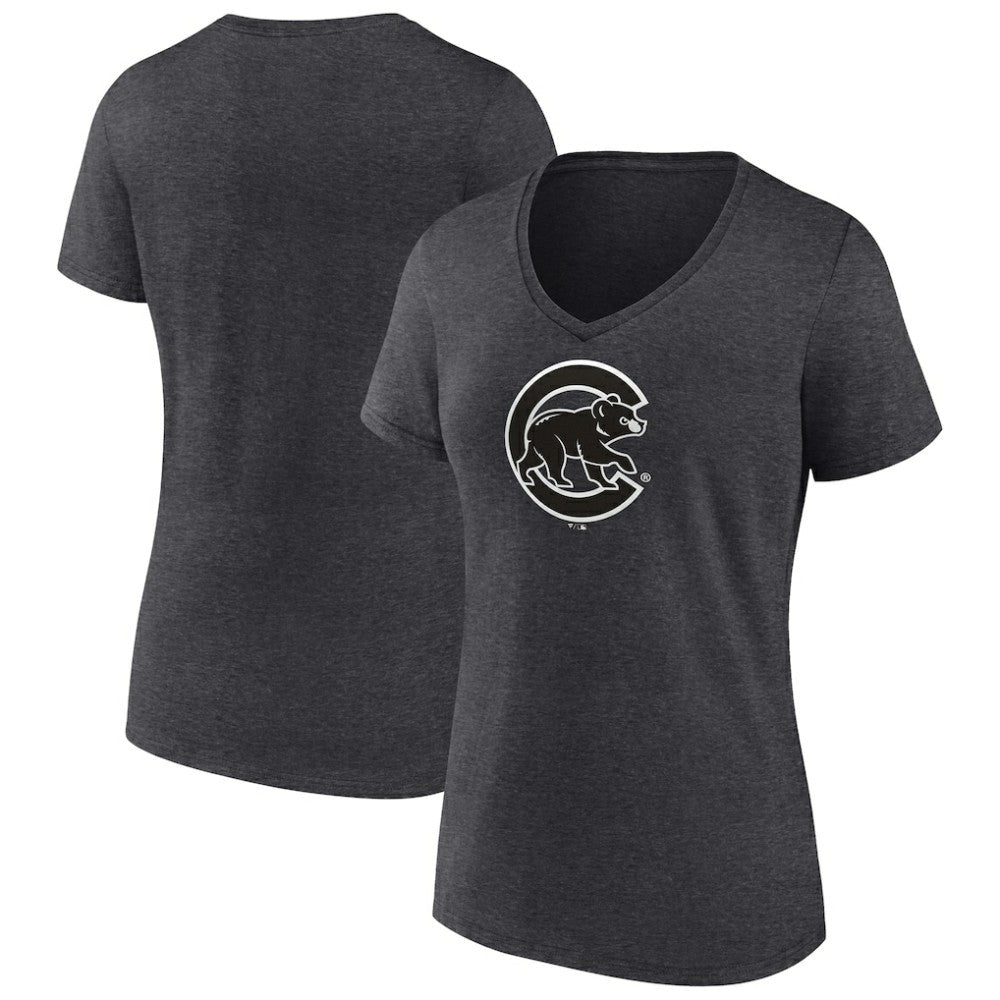 Charcoal Chicago Cubs Women's Monochrome V-Neck T-Shirt