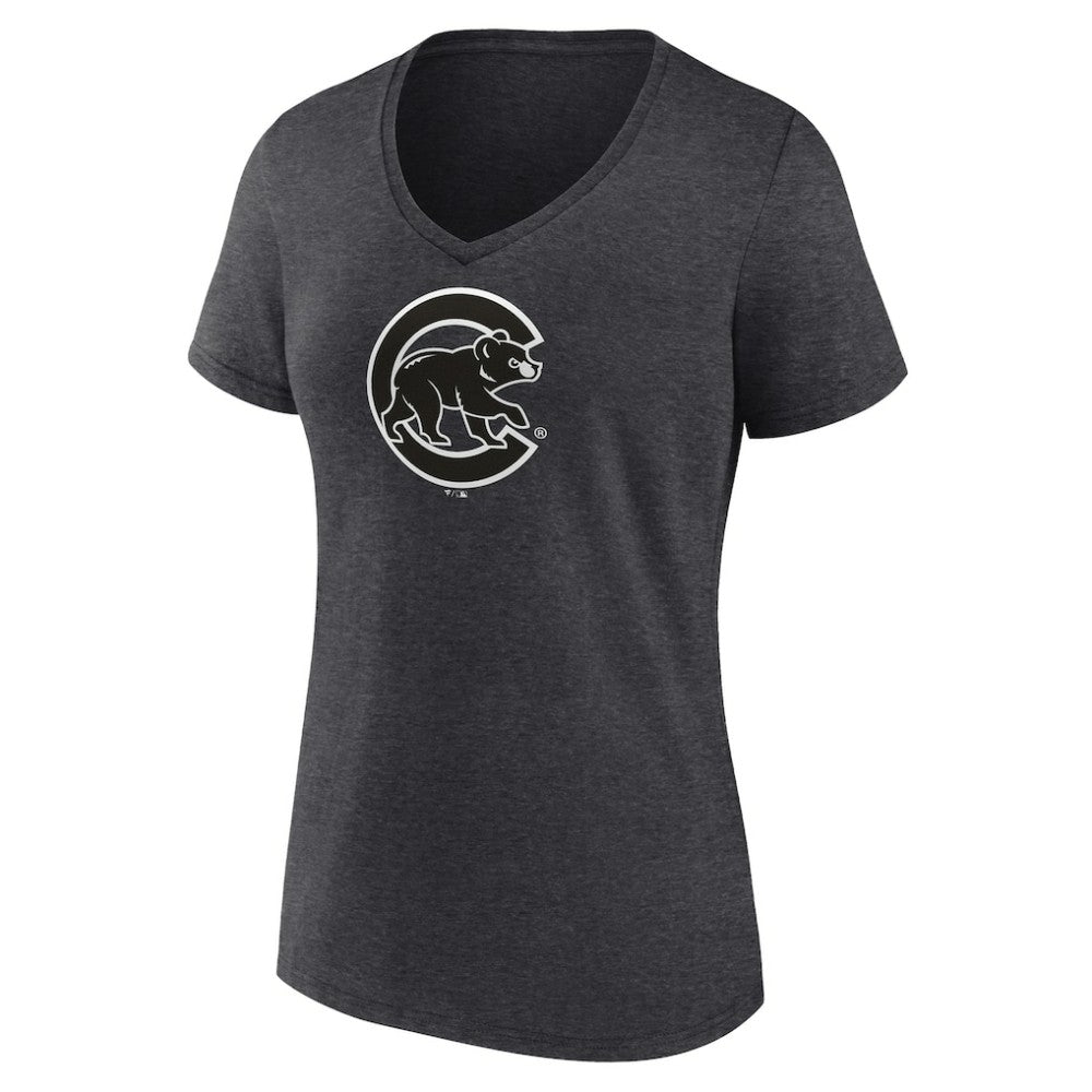 Charcoal Chicago Cubs Women's Monochrome V-Neck T-Shirt