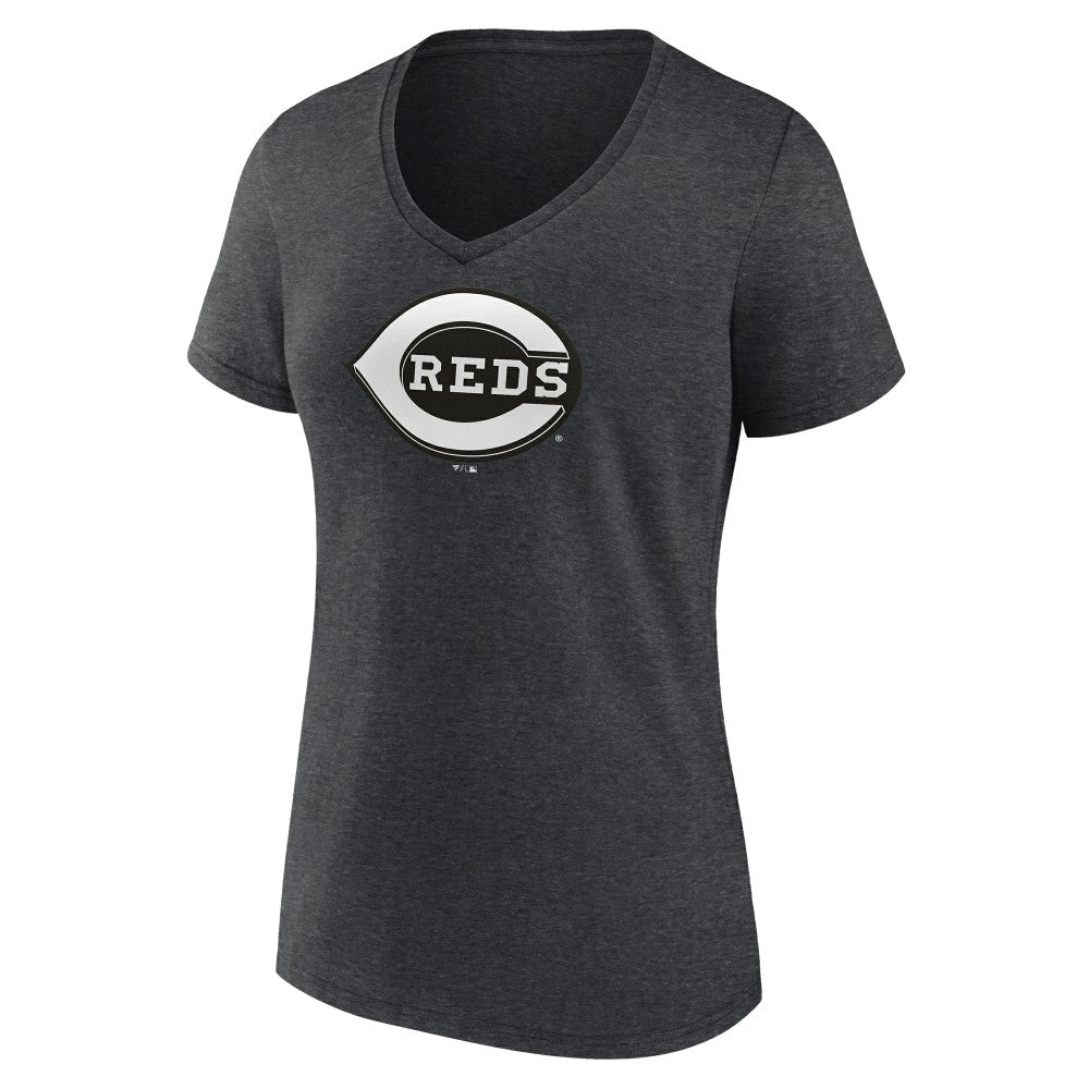Charcoal Cincinnati Reds Women's Monochrome V-Neck T-Shirt