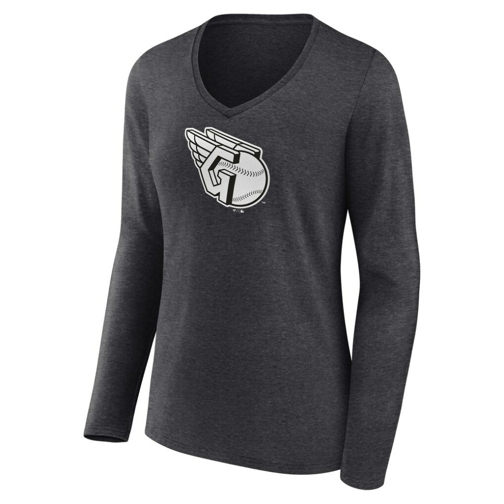Charcoal Cleveland Guardians Women's Monochrome Long Sleeve V-Neck T-Shirt