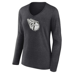 Charcoal Cleveland Guardians Women's Monochrome Long Sleeve V-Neck T-Shirt