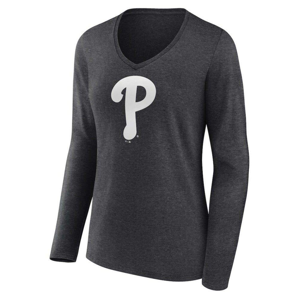 Charcoal Philadelphia Phillies Women's Monochrome Long Sleeve V-Neck T-Shirt