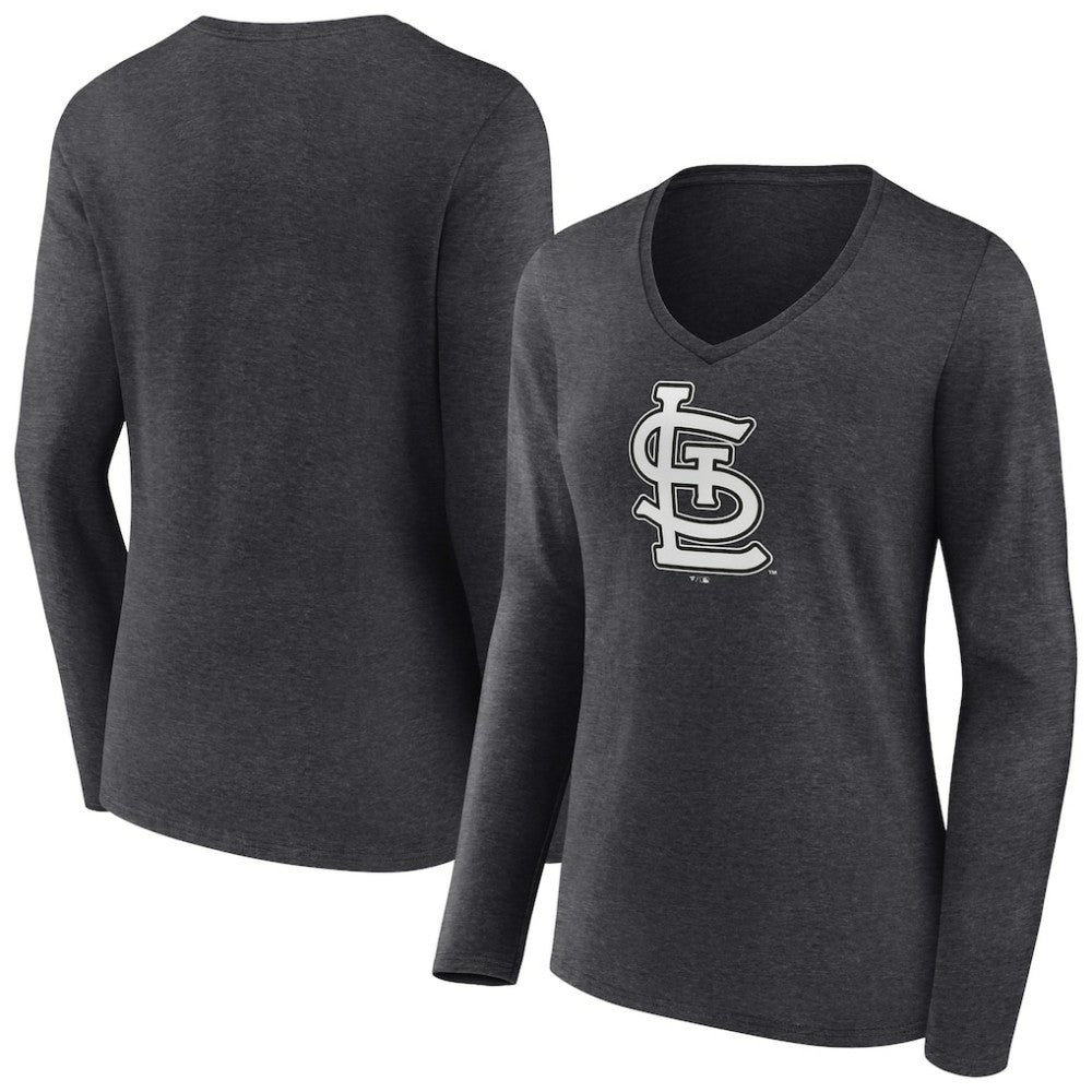Charcoal St. Louis Cardinals Women's Monochrome Long Sleeve V-Neck T-Shirt