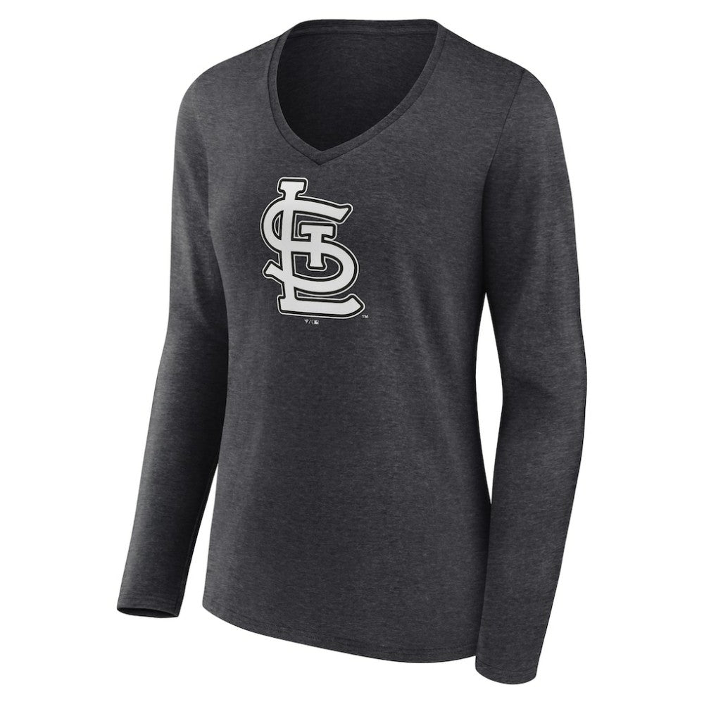 Charcoal St. Louis Cardinals Women's Monochrome Long Sleeve V-Neck T-Shirt