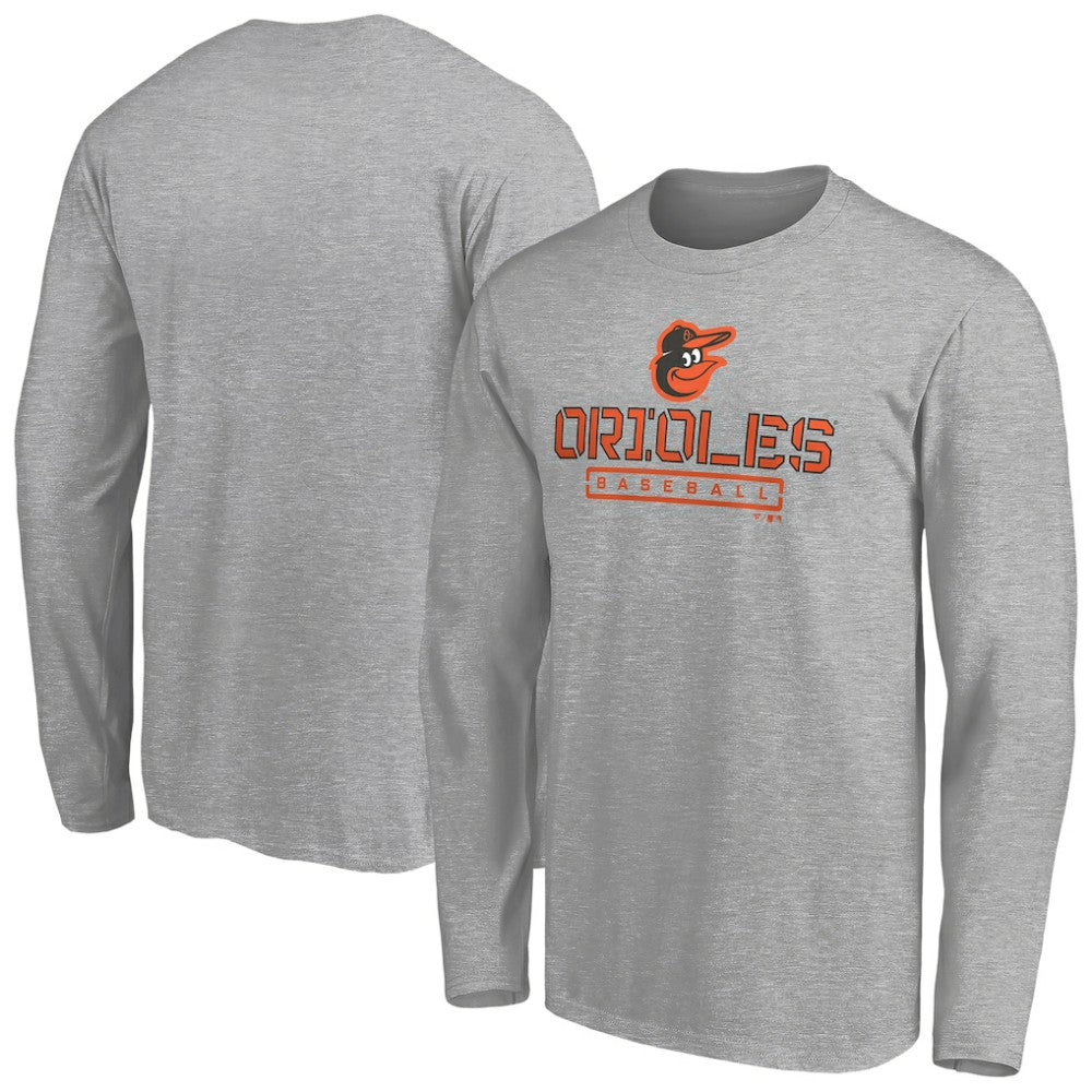 Gray Baltimore Orioles Evanston Stencil Long Sleeve T-Shirt