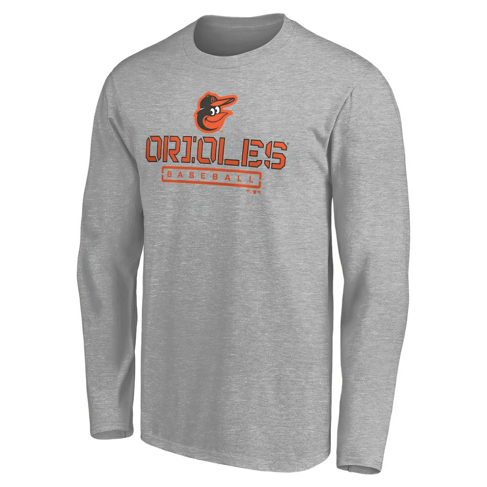 Gray Baltimore Orioles Evanston Stencil Long Sleeve T-Shirt